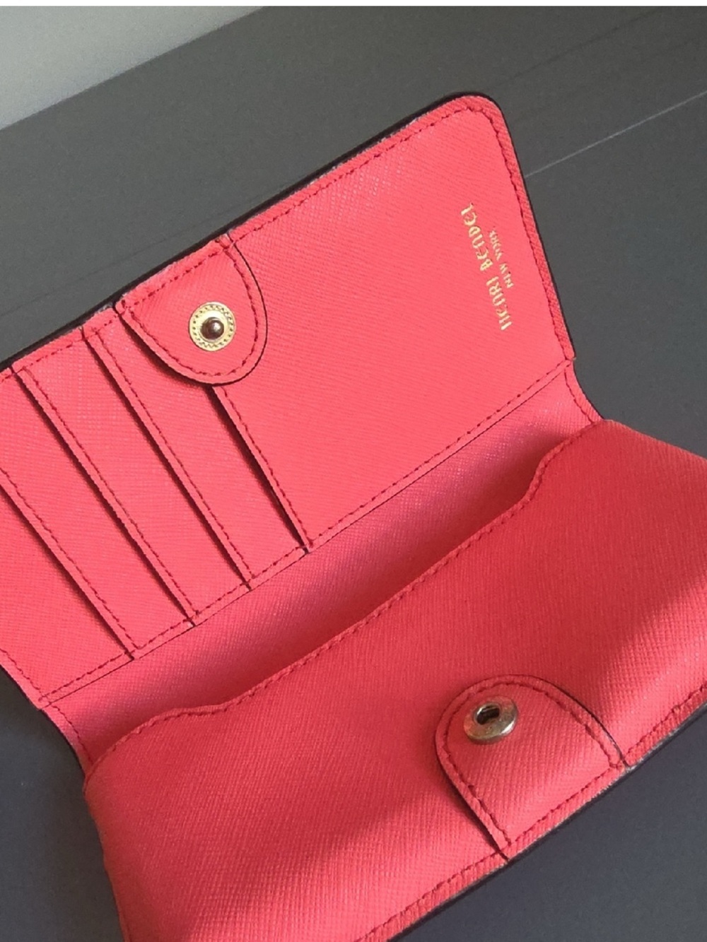 henri bendel coral pink floral applique wallet - Picture 7 of 16